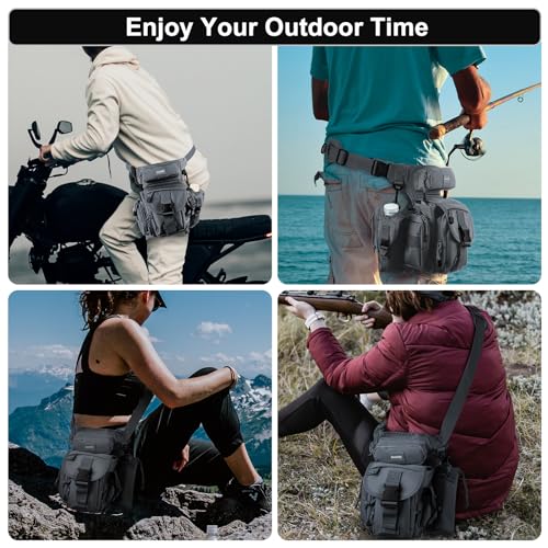 Jueachy Drop Leg Bag for Men Tactical Metal Detecting Thigh Pack with Water Bottle Pouch - color: Light Grey
