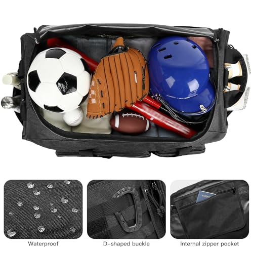 120L Extra Large Duffle Bag for Men, 32" Heavy Duty Sports Gym and Travel Duffel Bag with Shoes Compartment, Equipment Gear Bag for Football Soccer Baseball Hockey Helmets Pads, XL Giant Black - color: Black