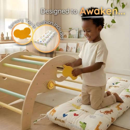 Savan'Arc Wooden Climbing Arch, 6-in-1 Pikler Montessori Rocker & Cushion | Wooden Pikler climbing arch for babies & toddlers 1-3 years - 6-in-1 rocker, tunnel with cushion Montessori gym