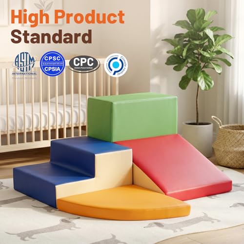 TODIBY 4-Pieces Climbing Toys for Toddlers (XL Size): PU Leather - Soft Play Climbing for Toddlers - Extra Large Foam Climbing Blocks for Crawling and Sliding Indoor Playground for Kids - style: XL Classic