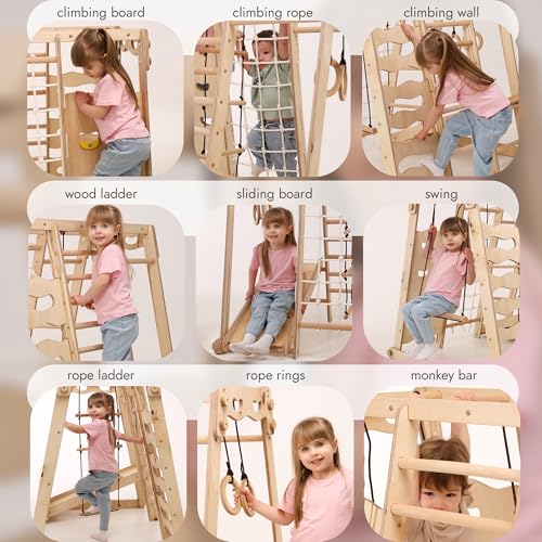 Goodevas Improves 9-in-1 Indoor Climbing Frame for Kids, Montessori Climbing Frame with Slide, Swing, Climbing Wall, Climbing Triangle - Playground for Nursery - size: Toddler Playground