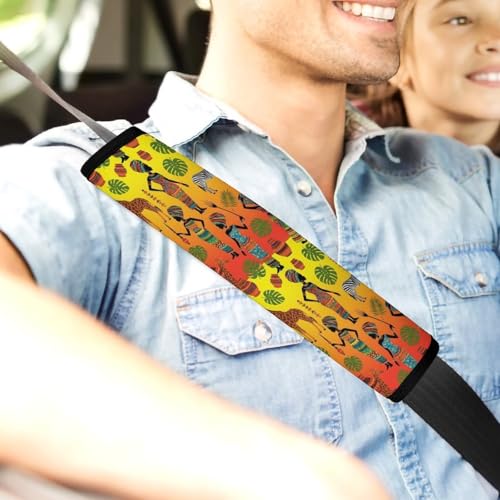 2 Piece Soft Padded Car Seat Belt Pad for Elderly Support, Stroller Pushchair High Chair, Ethnic Afro African Traditional Exotic Tribal Black Woman Shoulder Harness Cover, Shock Absorption - color: Pattern 308