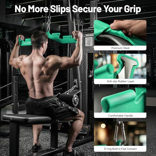 LAT Pull Down Bar with 6 Ergonomic Handles, Neutral Grip LAT Pulldown Attachments for Whole Back Training, Wide Grip LAT Pulldown Bars for Home Gym Cable - color: Green