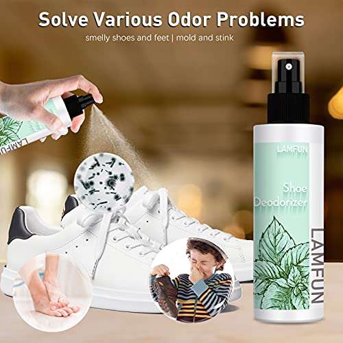 Shoe Odor Eliminator, Natural Shoe Deodorizer Spray for Stinky Sneakers or Smelly Feet, Foot Deodorant Fight All Odors, Peppermint, 150ml