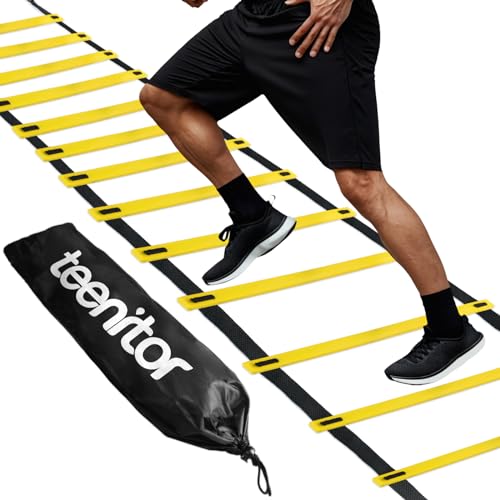 Teenitor Agility Ladder Speed Ladder Training Ladder for Soccer, Speed, Football Fitness Feet Training Carry Bag Agility Training Equipment 13 rungs, 23 feet - color: ‎Yellow