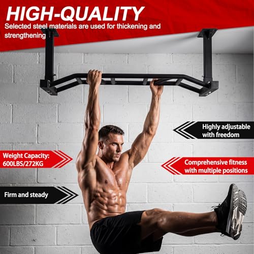 Generic 47 Inch Heavy Duty Ceiling Mount Pull Up Bar Adjustable Height&Supports to 600 Lbs Multi-Grip Chin Up Bar for Home Gym Workout
