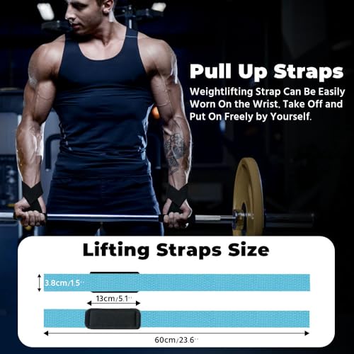 WSAKOUE Lifting Straps, Weightlifting Straps, Deadlift Straps with Padded Neoprene for Power Lifting, Bodybuilding, Gym Workout, Strength Training & Fitness Workout, Resistance - color: Blue