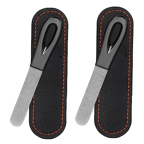 Metal Nail File, Stainless Steel Fingernail Files Double Sided Grit Nail Filer with Leather Cases and Non Slip Handle (2 Pack 3.6IN Gunmetal Files with PU Cases) - size: 2 Pack 3.6 in Gunmetal Non-Slip