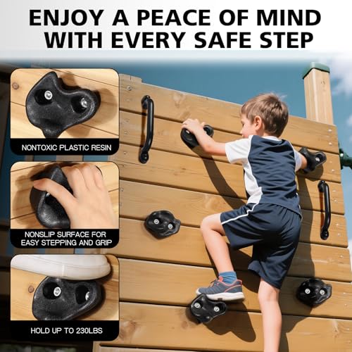 18PCS Climbing Holds for Kids,Large Climbing Holds for Play Set, Rock Wall Climbing Kit with Hardware for Indoor and Outdoor Climbing, Swingset - Adult Rock Wall Holds with Mounting Hardware (Black) - style: 24pcs Climbing Holds & 4 Handles