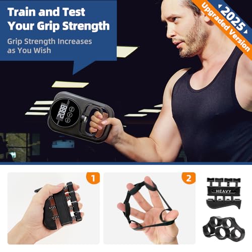 Grip Strength Tester Hand Gripper - Grip Strength Trainer Hand Dynamometer Handheld Meter LED Display Comfortable 265 Lbs / 120 Kgs Finger Strengthener for Sports Home School Gym Use - color: Black