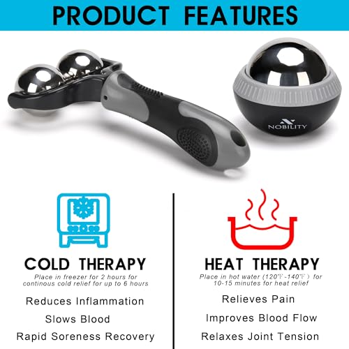 Nobility Massage Ball Roller– Ice Cold and Hot for Deep Tissue and Sore Muscle Relief of Stiffness and Stress, Body, Neck, Back, Foot, Plantar Double Grey - color: Grey