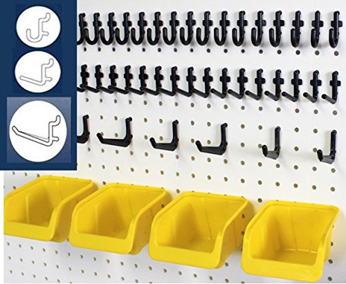 WallPeg 43 Pc. Peg Board Storage System - Pegboard Hook Assortment Organizer Bins Y/B # AM 302-2