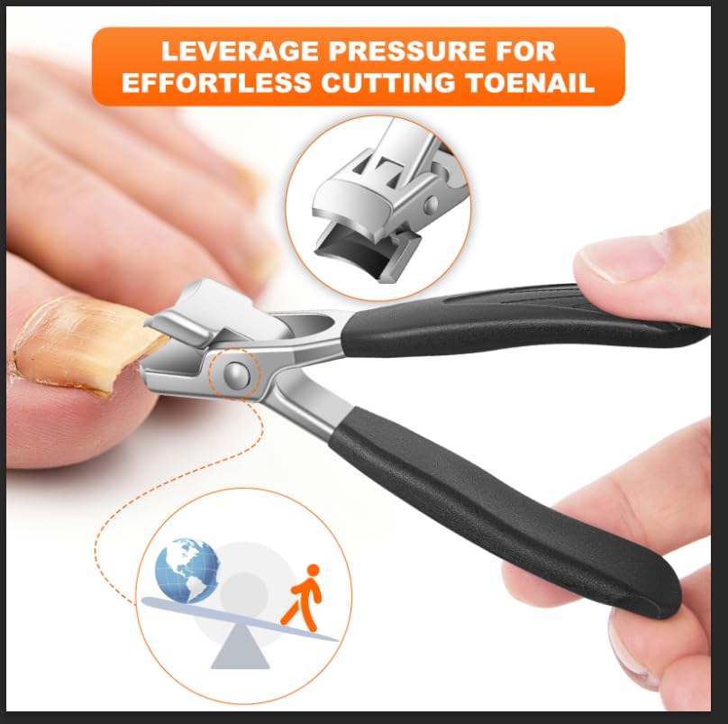 5PCS Nail Clipper Set for Thick Nails with Portable Leather Case | Ultra Sharp Toenail Clippers for Seniors with Wide Jaw Opening Manicure Pedicure Kit