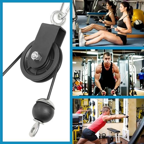 Cable Pulley System for Home Gym, Silent 360° Rotation Nylon Pulley Wheel with Detachable Traction Block LAT Pulldown & Weight Lifting Attachment for Strength Training Workouts - color: Cable Pulley Set (Pulley, 79in Cable, Strap, 2 Buckles)