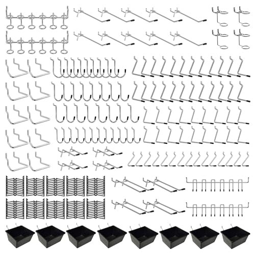 258pcs Pegboard Hooks And Accessories Set, Wall Organizer For Garage | Peg board hooks and bins set, fits 1/8, 1/4 inch boards, with peg locks, for garage, workshop, tool storage