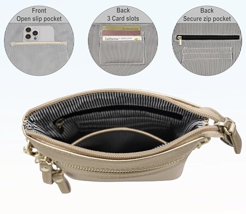 Solene Small Multi Zipper Pockets Crossbody Bag with Detachable Wristlet - color: Rose Gold-1