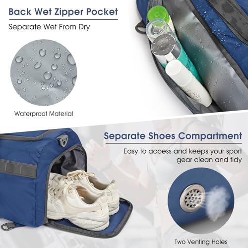 G4Free Gym Bag for Women Men Duffle Backpack with Shoe Compartment Water Resistant Travel Weekender Bag - color: Blue