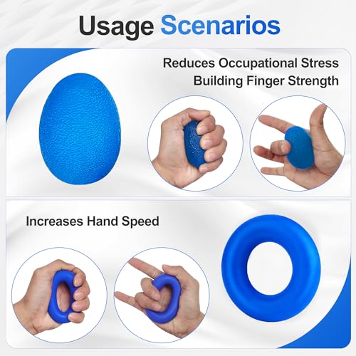 Grip Strength Trainer Kit (5 Pack) Adjustable Resistance Hand Gripper,Finger Exerciser,Hand Extension Exerciser,Stress Relief Ball and Forearm Workout Ring for Muscle Building Injury Recover - color: Blue
