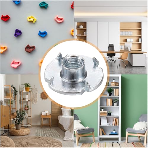 HARFINGTON M6x6mm T-Nuts 4 Pronged Tee Nut 0.74" x 0.24" Fully Thread Carbon Steel Inserts for Wood, Rock Climbing Holds, Cabinetry, Furniture 100pcs - size: M6x6mm, 18.8mm