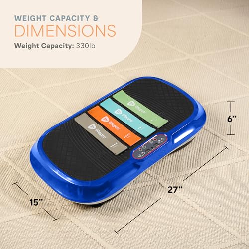 Lifepro Waver Vibration Plate Exercise Machine with 99 Speeds & 10 Presets | Resistance Bands, Non-Slip Surface, 330 lbs Capacity — Vibration Plate for Lymphatic Drainage, Body Toning, Full-Body Workout - color: Blue