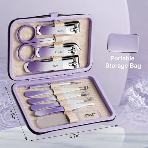 Manicure Set, 10 pcs High-Carbon Steel Nail Clippers Set, Portable Mini Manicure and Pedicure Kit, Travel Grooming Nail Kit with Leather Bag for Men and Women - color: DeepPurple