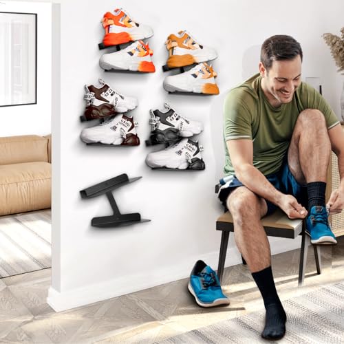 Wall-Mount Floating Shoe Shelves, Sturdy Levitating Sneaker Rack for Showcasing Shoe Collections - color: Black
