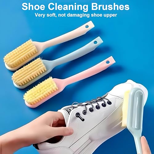 3 Pack Shoe Brush for Cleaning Shoe Scrubber Brushes Shoe Cleaner Brush | Shoe Cleaning Brush with Ergonomic Long Handled Gentle Soft Bristle Scrub Brush for Sneakers,Tennis,Canvas,White Shoes