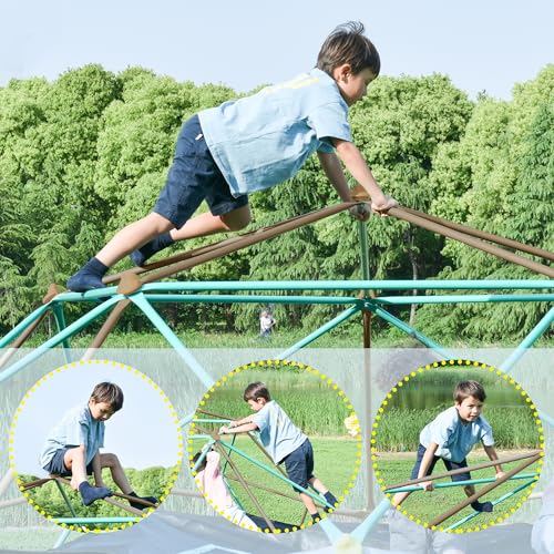 Merax 13FT Climbing Dome with Hammock, Outdoor Geometric Dome Climber | Playground Climber for Kids 3-10 Supporting 1000 lbs, Easy Assembly Play Center Jungle Gym - style: 13FT Blue & Coffee