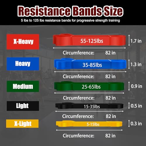 5-Level Resistance Bands,5-125LBS Workout Bands for Exercise | Pull-Up Assist Bands,Physical Therapy & Stretching – Multiple Resistance Levels for Home Gym & All Fitness Goals
