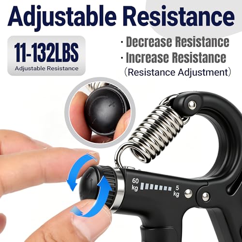 Xylsotyr Adjustable Hand Grip Strengthener 11-132 LBS (5-60KG), Portable Forearm Trainer & Finger Exerciser for Athletes, Musicians, Climbing & Injury Recovery