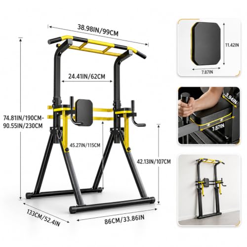 OWLSKY Power Tower Dip Station Pull Up Bar for Fitness Home Gym Workout,440 Pounds Multi-Function 10 level Adjustable Height Fitness Strength Training Exercise Equipment