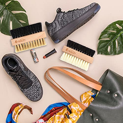 YoungJoy 2 Pieces Dual Sided Sneaker Shoe Cleaner Brush Set Shoes Clean Brush Kit Both Boar and Plastic Bristles with Microfiber Cloth (A) - style: A
