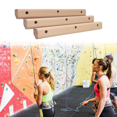 Wooden Rock Climbing Holds 3-Piece Set for Bouldering Training, Finger Strength Exercise, Home Outdoor Wall, Thick to Thin Edges 50cm