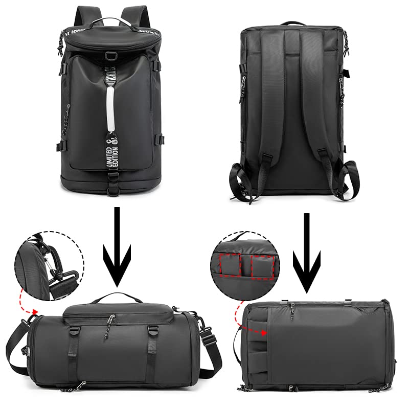 Gym Duffle Bag Waterproof black Laptop Backpack Suitable for Hiking, Fishing, Travel 40L Large Capacity Trendy Cool Lightweight Backpack for Men and Women (Black)… - color: Black
