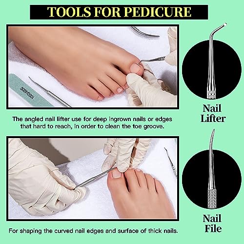 FANDAMEI Nail Tools, Nail Care Kit, Nail Files 100/180, Nail Buffer Block, Cuticle Nippers, Cuticle Pusher, Cuticle Peeler, Nail Lifter for Ingrown Toenails, Toenail File, Manicure Kit, Green - color: X-green