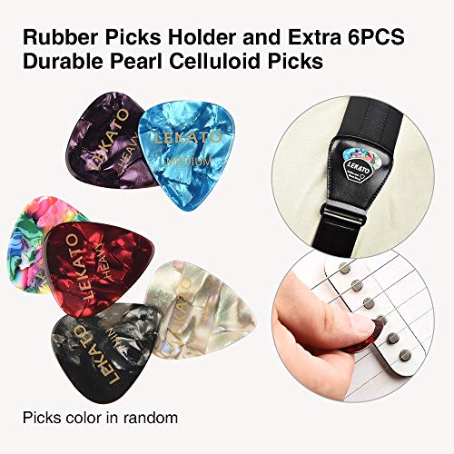 LEKATO Bass Guitar Straps for Electric Guitar & Bass 3" Wide Padded Straps Adjustable Length from 45" to 55" Bass Guitar Strap with Pick Holder 2 Safety Strap Locks & 6 Picks - color: Black, size: Regular(45"-55")