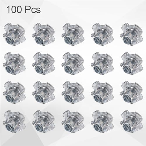HARFINGTON M6x10mm T-Nuts 4 Pronged Tee Nut 0.69" x 0.39" Fully Thread Carbon Steel Inserts for Wood, Rock Climbing Holds, Cabinetry, Furniture 100pcs - size: M6x10mm, 17.5mm
