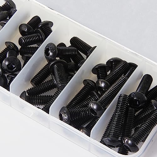 M6 x 8mm 12mm 16mm 20mm 25mm Button Head Socket Cap Screws Bolts, 10.9 Grade Alloy Steel, Black Oxide Finish, Metric Allen Hex Drive, Fully Threaded, Assortment Kit 50Pcs - size: Button M6x8-25 mm