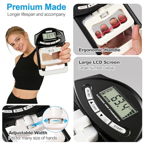 Grip Strength Tester Trainer - Dynamometer Handgrip Measurer Meter, Handheld Strengthener Exerciser for Sports, School, and Home Use