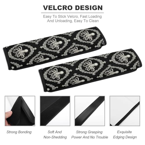 Breathable Seat Belt Shoulder Pad for Adults and Children, Stroller Pushchair High Chair, 2 Pack Gothic Octopus Ocean Black Neck Strap Covers Easy Install (No Tool) - color: Pattern 40