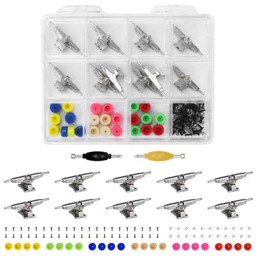 101PCS 33MM Ultra-Professional Extended Fingerboard Trucks & Multicolor Bearingless Wheels & Black Screws & Nuts & Spanner Tool Parts Kit Case for Fingerboard Skateboard Wooden Deck