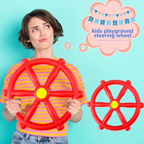 Playground Steering Wheel Plastic Pirate Ship Wheel Playground Swingset Steering Wheel Playset Accessories for Kids Outdoor Backyard Playhouse Treehouse (1, Red) - color: Red