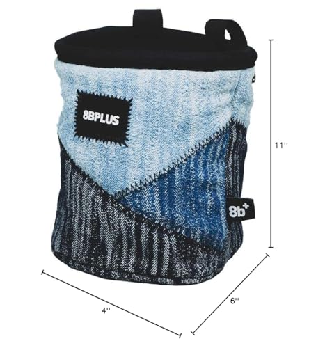 8BPLUS PROBAG - Chalk Bag for Climbing & Bouldering - Belt, Carabiner and Giftbox Included - Wide Opening - Brush Holders for Left & Right Handers - style: DENIM