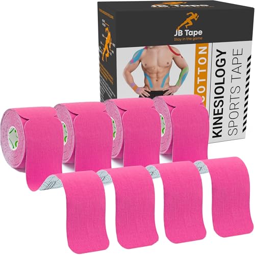 JB Tape Kinesiology Tape, 80 Precut Strips, Pink, Latex‑Free, 4 Rolls | Breathable Material - color: Hot Pink