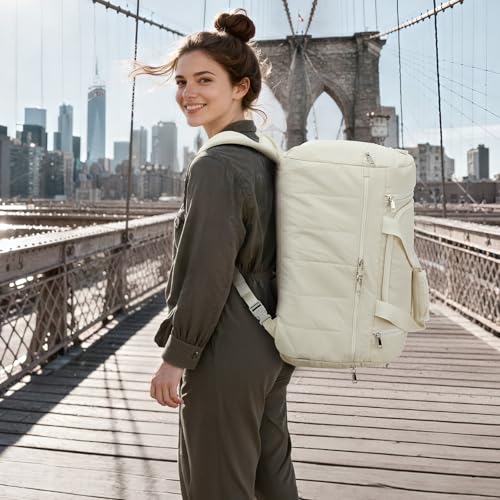 G4Free 45L Travel Duffle Bag for Women Men 3 in 1 Duffel Bags with Shoes Compartment Gym Backpack for Weekender Overnight, Beige - color: Beige
