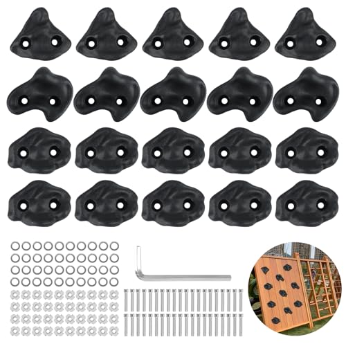 20 Pack Rock Climbing Holds Extra Large | Polyethylene Climbing Rocks with Mounting Hardware, DIY Indoor Outdoor Playground Backyard Park Play Set