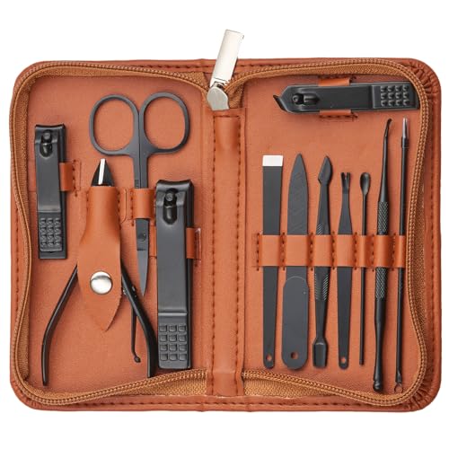 Nail Kit, Manicure Kit, Nail Care Kit for Men, Manicure Pedicure Set, Nail Clippers Toenail Clippers Kit, Professional Manicure Kit Pedicure Kit, Leather Color Travel Case, Set of 12. - color: Leather Color