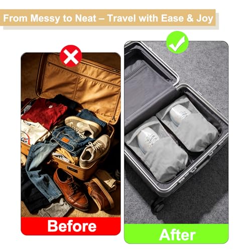 4 Pcs Single Shoe Bags for Travel, Drawstring Shoe Bags with Clear Window | 9.1"x17.7" Fits Most Shoes, Dust Resistant, Washable & Reusable, Travel Shoe Storage Bags for Men & Women - color: Grey