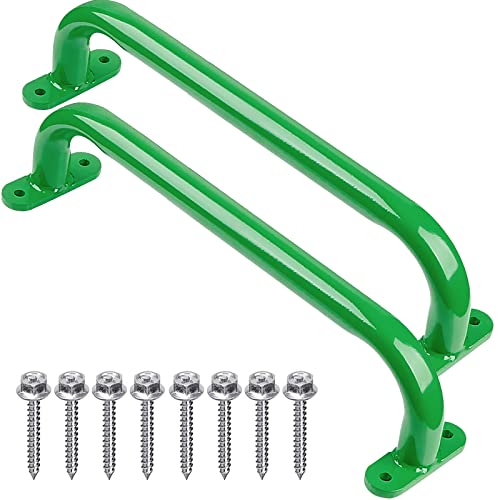 17.2 Inch Metal Playground Handles Green Set of 2- Outdoor Swing Sets Safety Handles - Playset Grab Bar, Indoor Kids Climbing Monkey Bars for Playhouse, Treehouse, Jungle Gym - color: Green-2pack