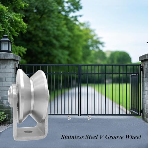 Stainless Steel V Groove Wheel Heavy Duty Pulley Smooth Rolling Door Wheels Sliding Gate Hardware High Weight Capacity Rollers Rolling Driveway Gate Bracket Rollers for Carts Furniture Machinery - size: 4pc 3inV